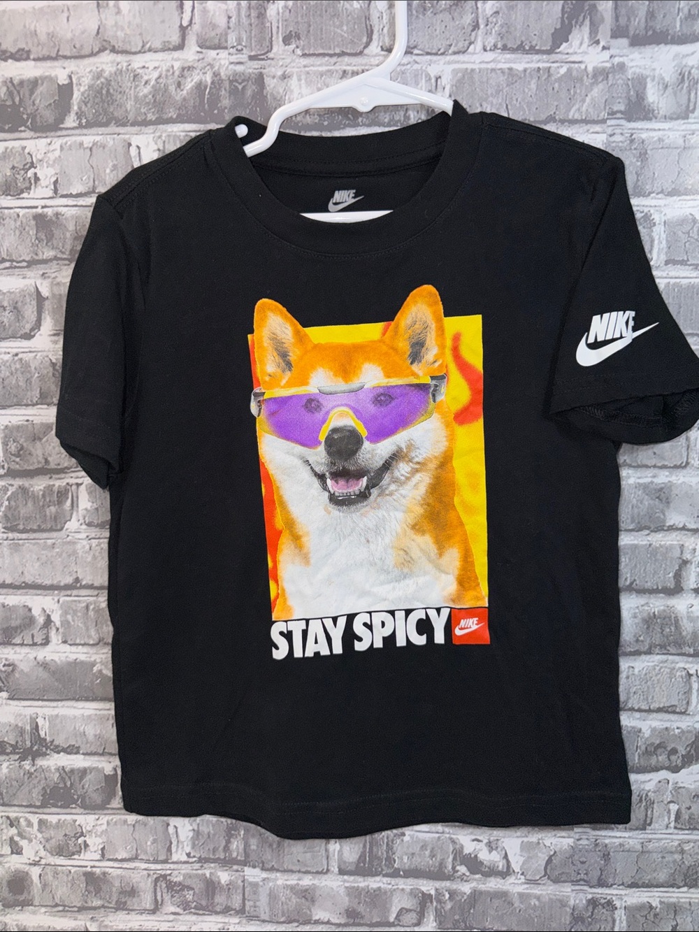 Nike Black 'Stay Spicy' Dog Graphic Tee with Purple Shades